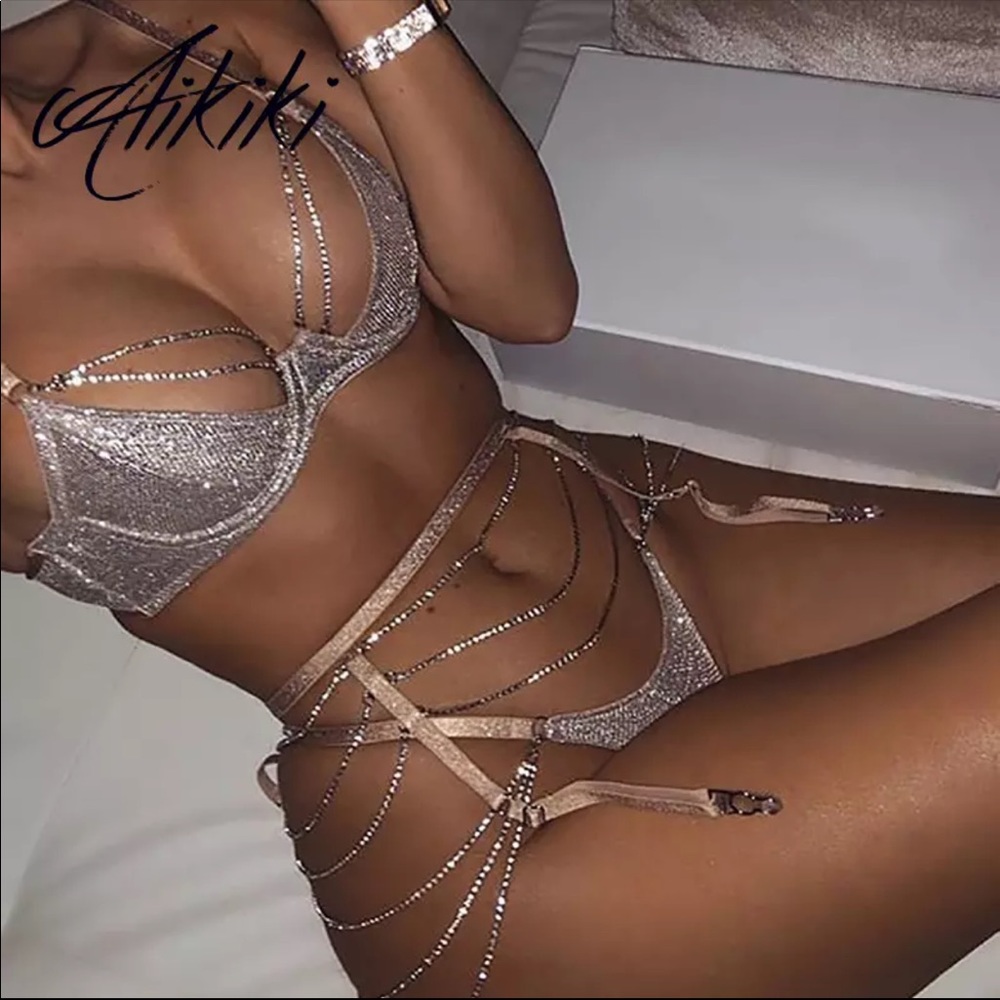 Silver sparkly lingerie set size small